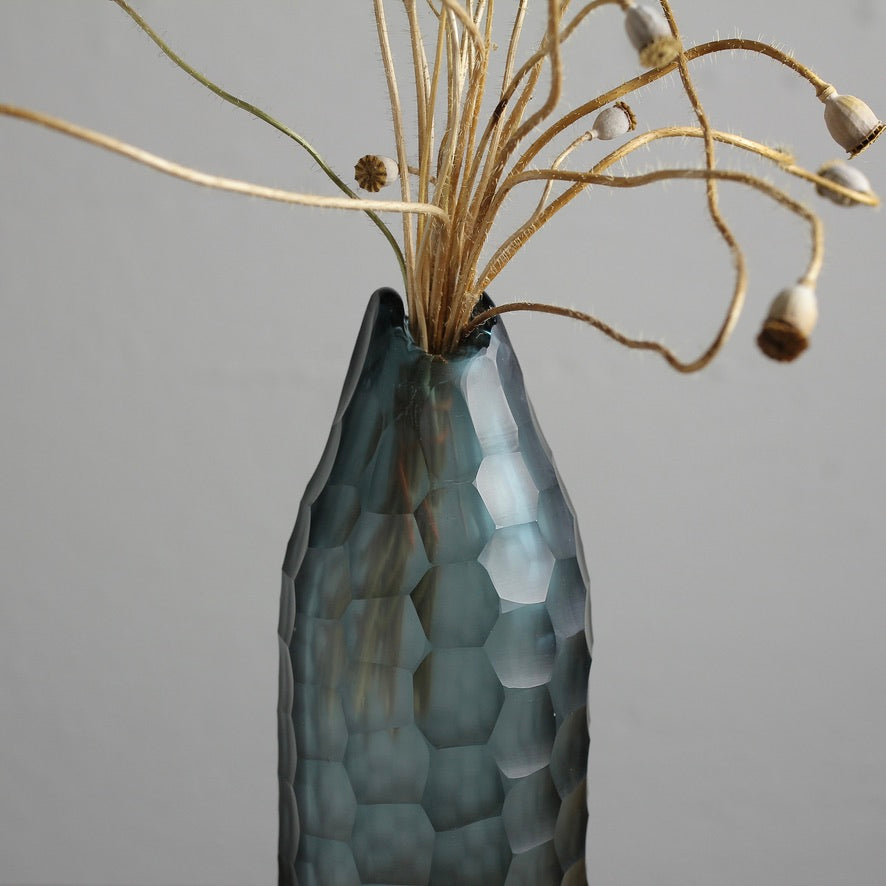 Vintage Hand-Blown Honeycomb Frosted Glass Vase