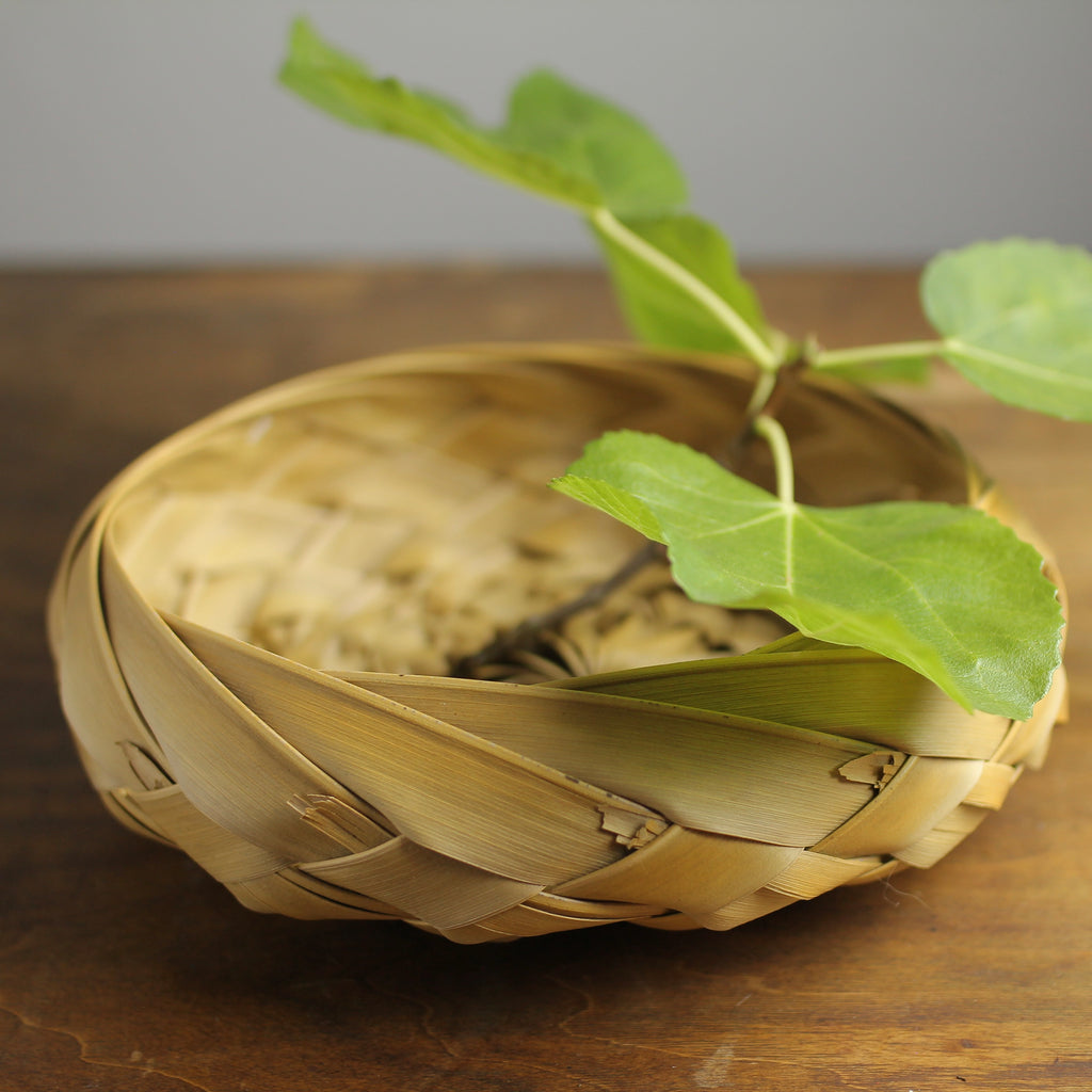 Mid-Century Hand-Woven Palm Leaf Basket
