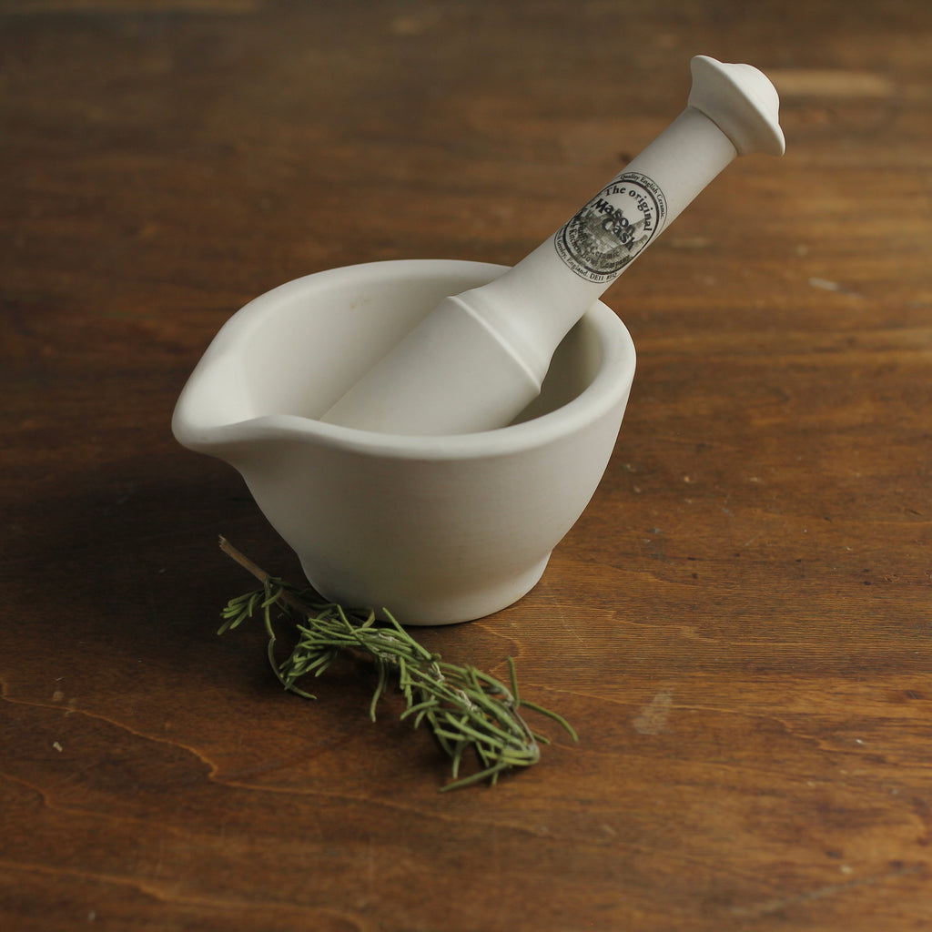 Vintage "The Original Mason Cash" Vitrified Ceramic Mortar & Pestle, England, Late 20th Century