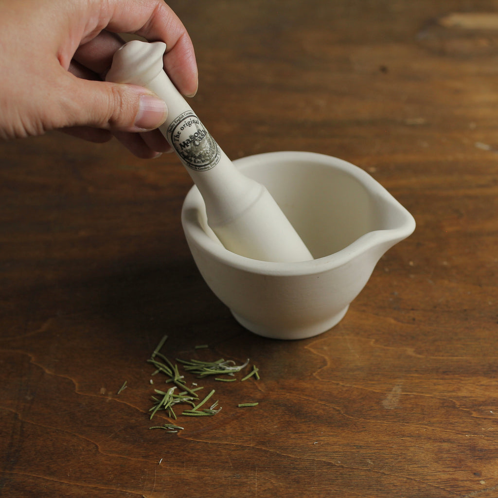Vintage "The Original Mason Cash" Vitrified Ceramic Mortar & Pestle, England, Late 20th Century
