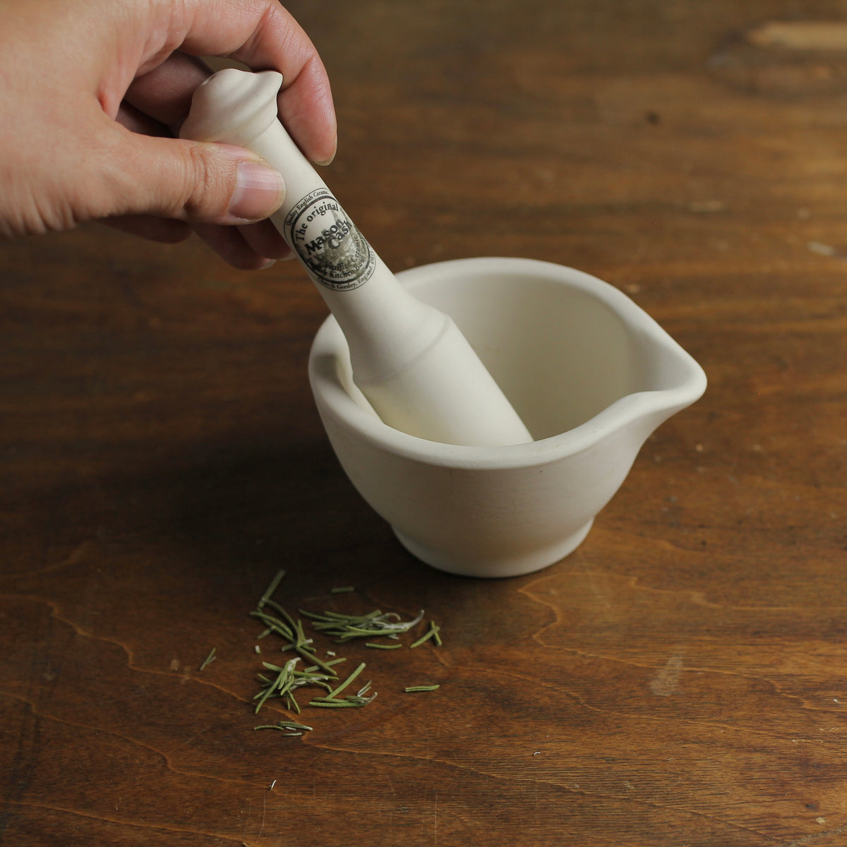 Vintage "The Original Mason Cash" Vitrified Ceramic Mortar & Pestle, England, Late 20th Century
