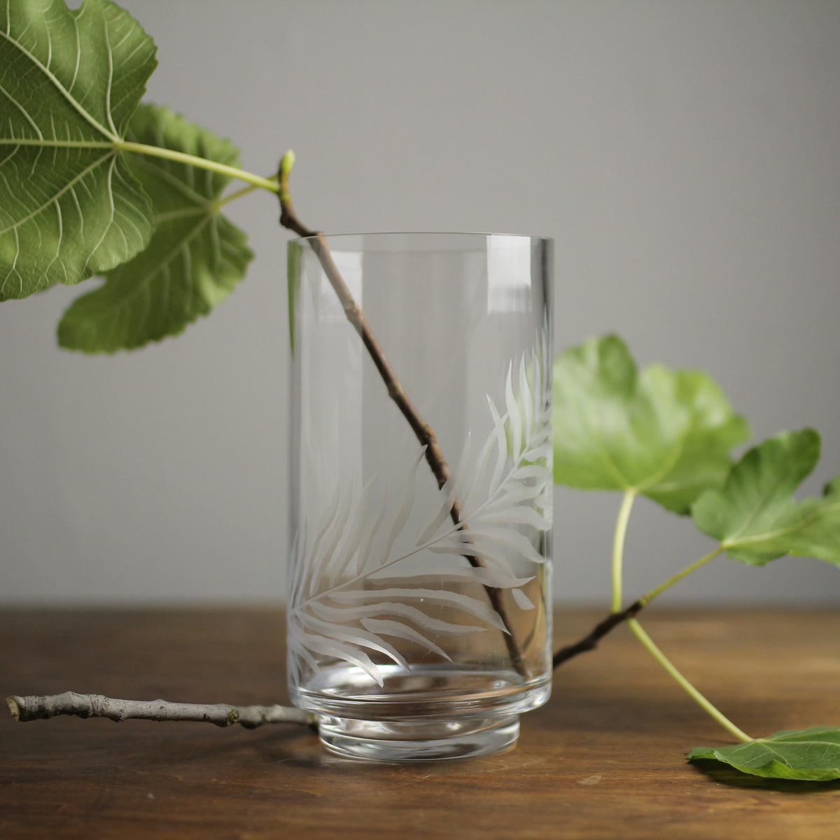 Vintage Etched-Glass Fern Motif Vase