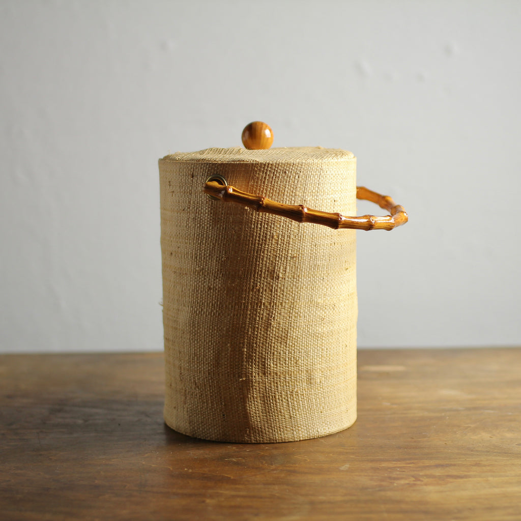Vintage Mid-Century Grasscloth Ice Bucket with Lid