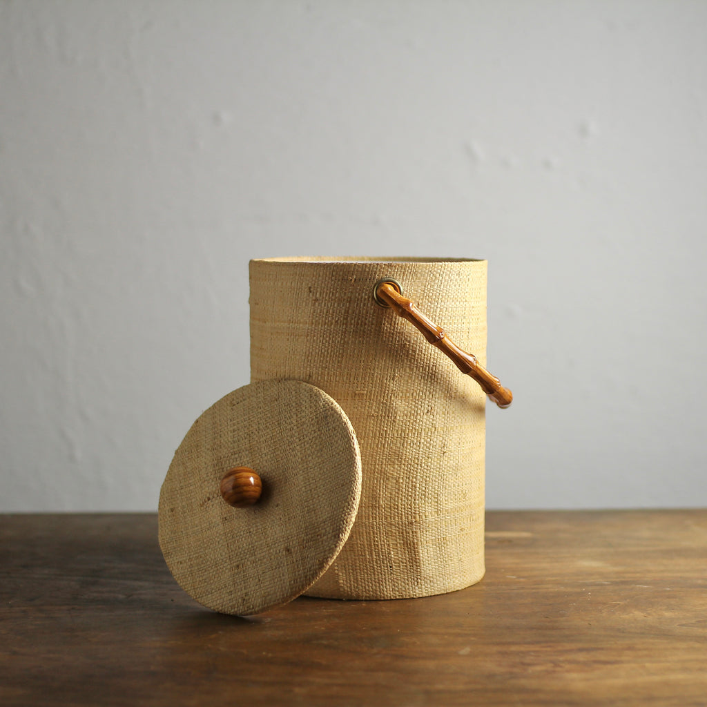 Vintage Mid-Century Grasscloth Ice Bucket with Lid
