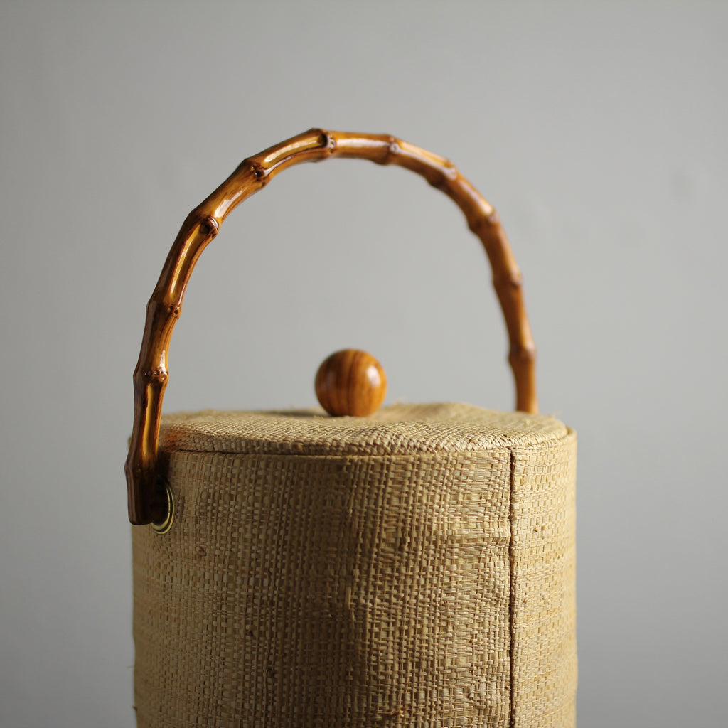 Vintage Mid-Century Grasscloth Ice Bucket with Lid