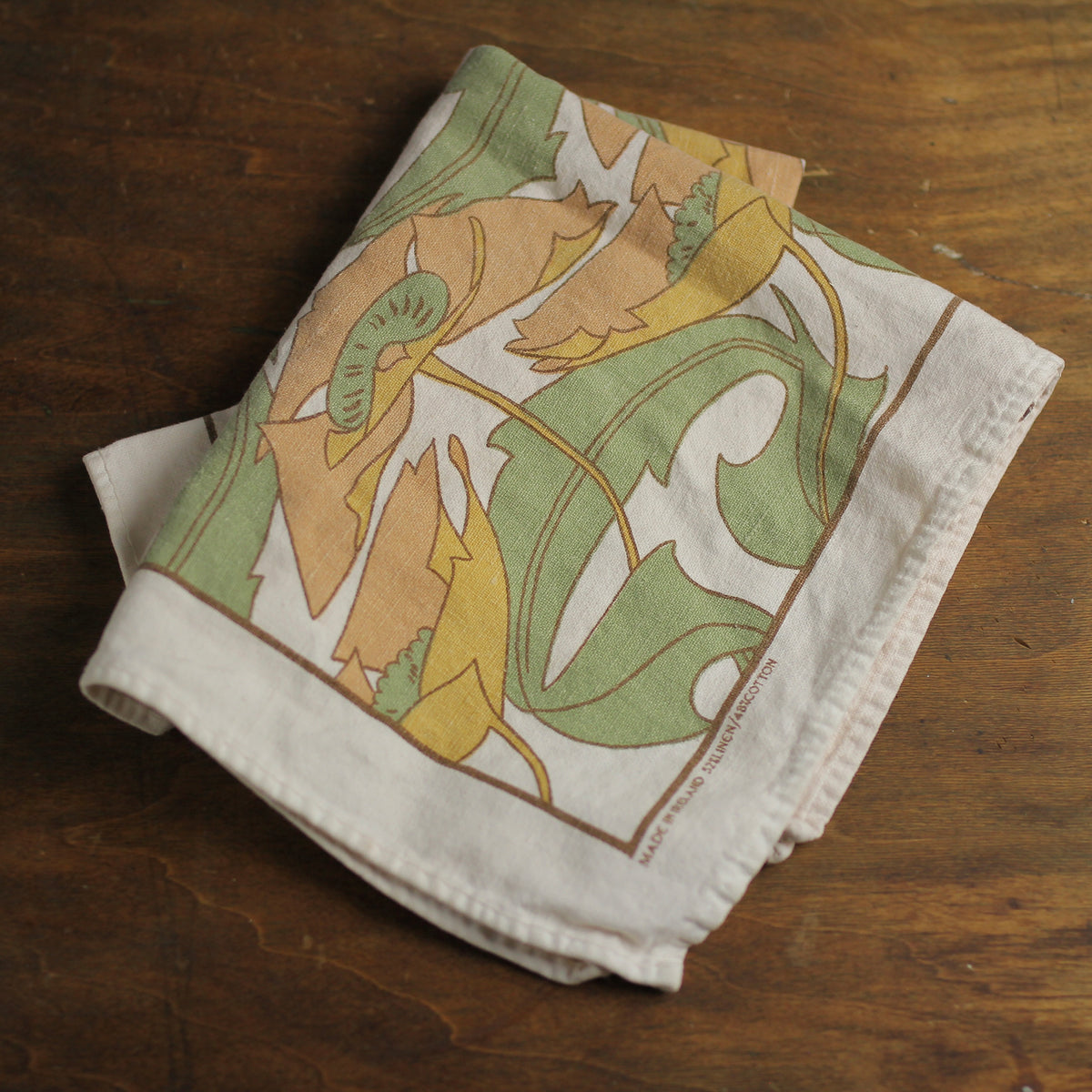 Vintage Art Nouveau Cotton Bar / Tea Towel, Ireland (c. 1960s)
