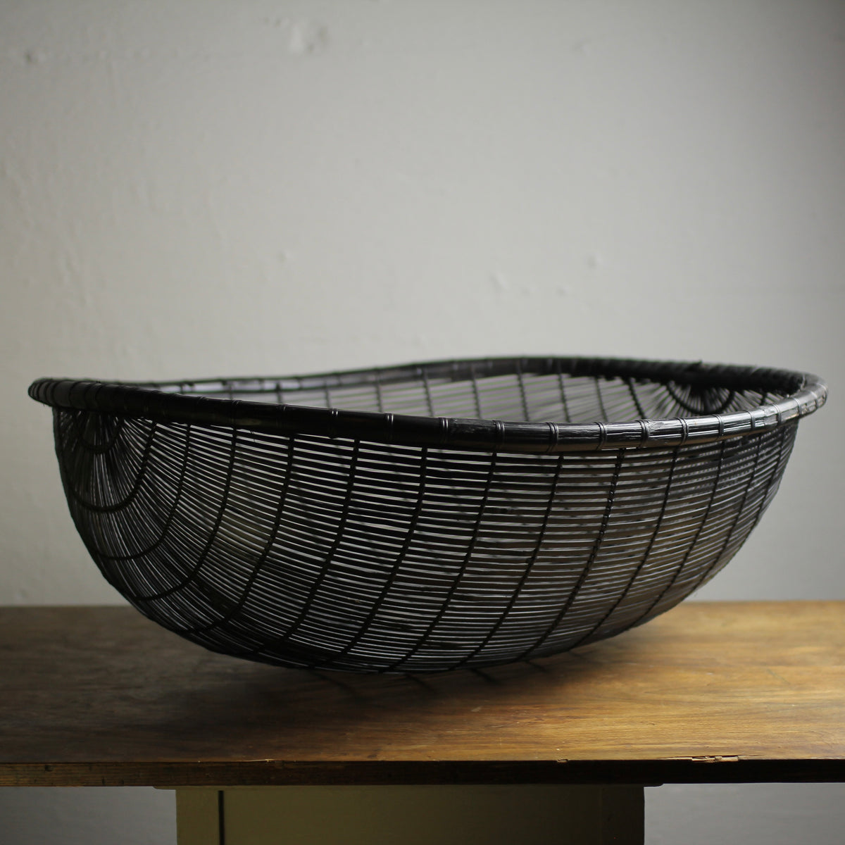 Vintage Black Hand-Woven Chinese Harvest Basket