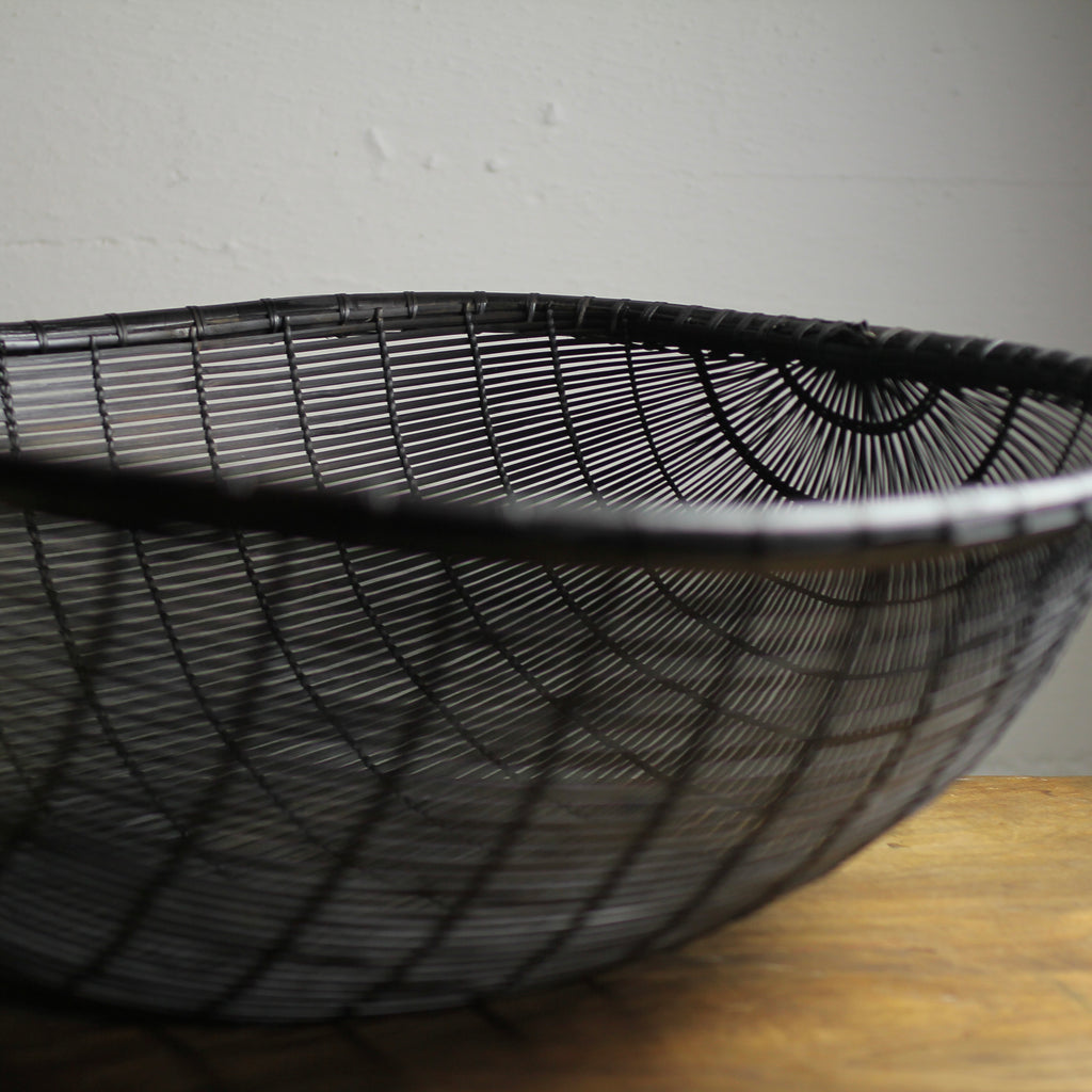 Vintage Black Hand-Woven Chinese Harvest Basket