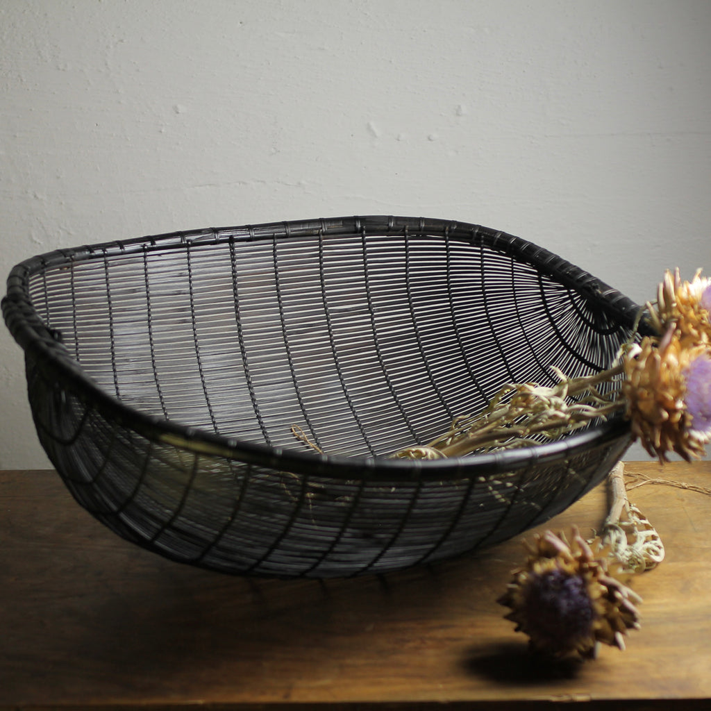 Vintage Black Hand-Woven Chinese Harvest Basket