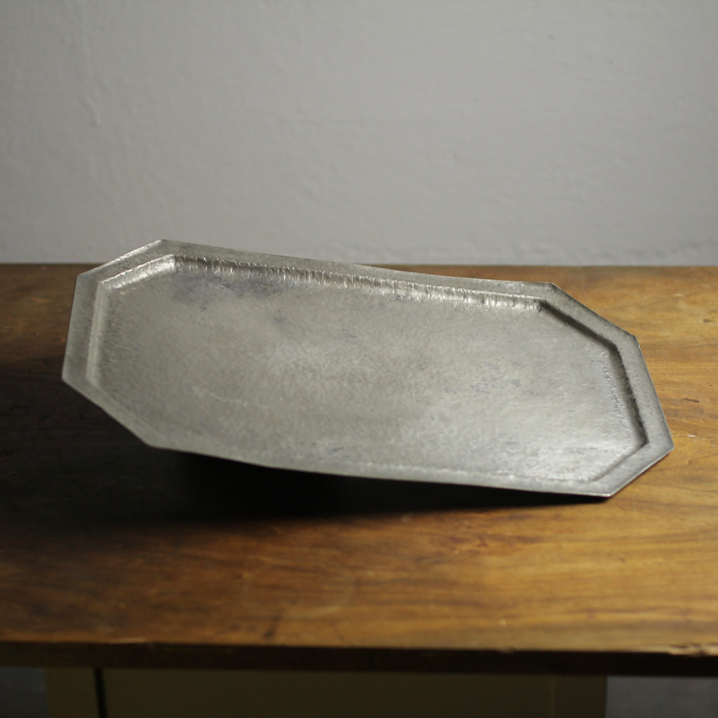Vintage Octagonal Hammered Pewter Serving Tray