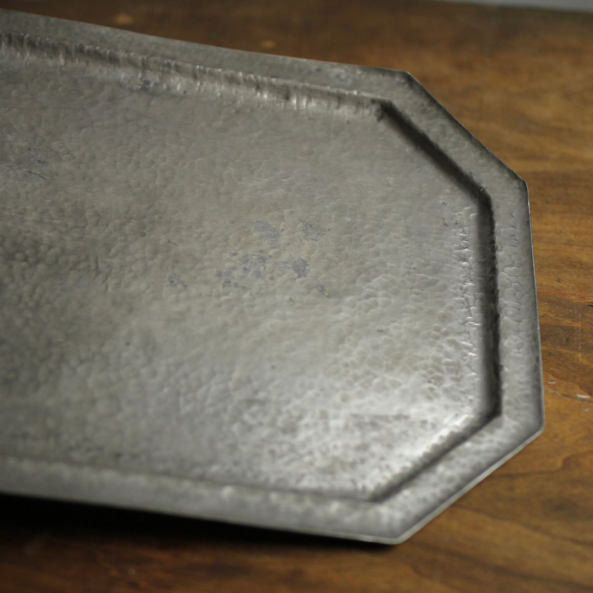 Vintage Octagonal Hammered Pewter Serving Tray