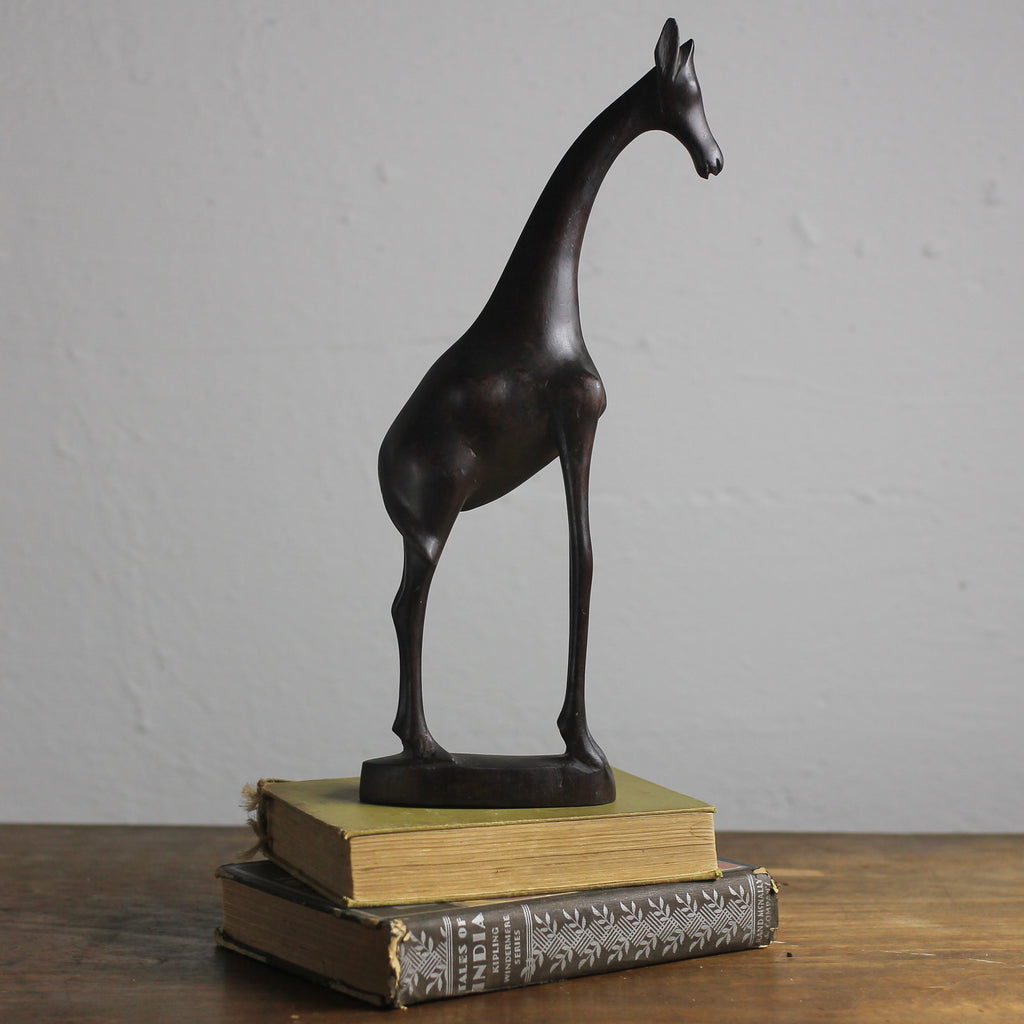 Vintage Hand-Carved African Ironwood Giraffe Sculpture