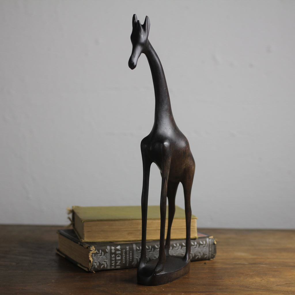 Vintage Hand-Carved African Ironwood Giraffe Sculpture