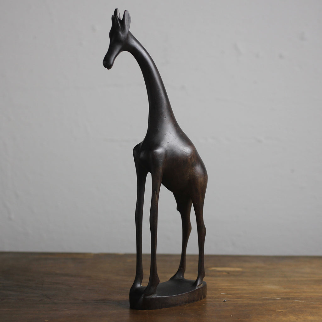 Vintage Hand-Carved African Ironwood Giraffe Sculpture