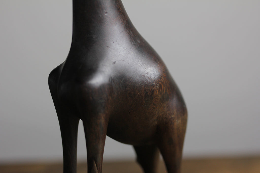 Vintage Hand-Carved African Ironwood Giraffe Sculpture