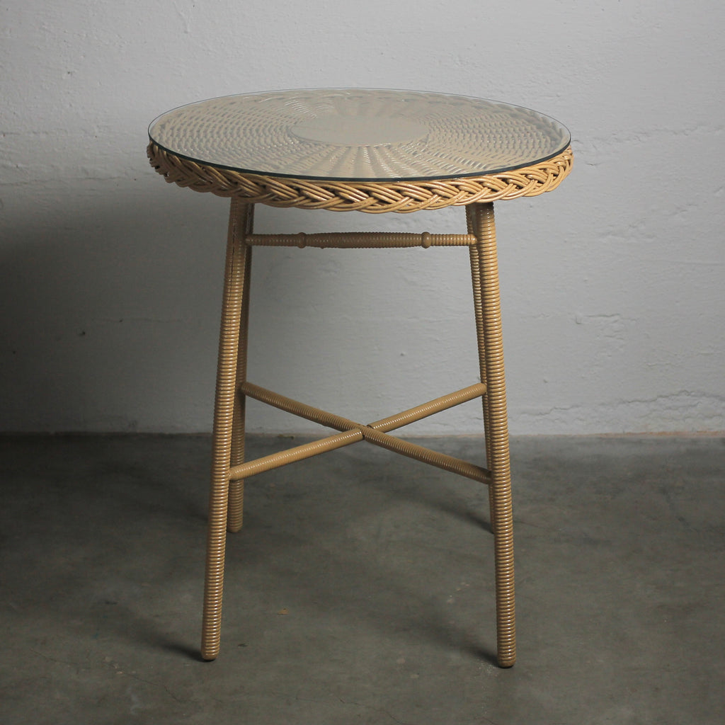 Antique Wicker Bar Harbor Table with Glass Top, c. 1920s