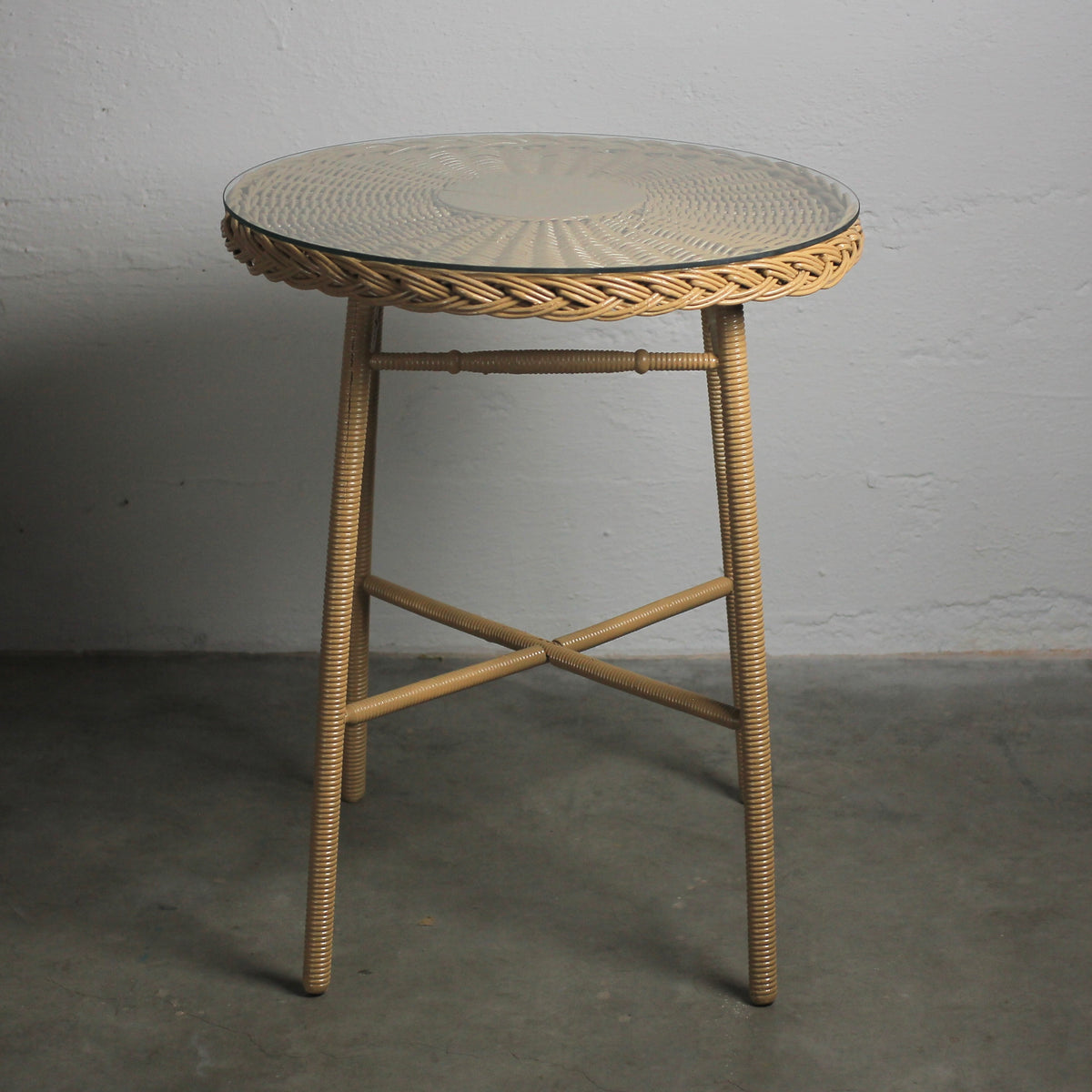 Antique Wicker Bar Harbor Table with Glass Top, c. 1920s