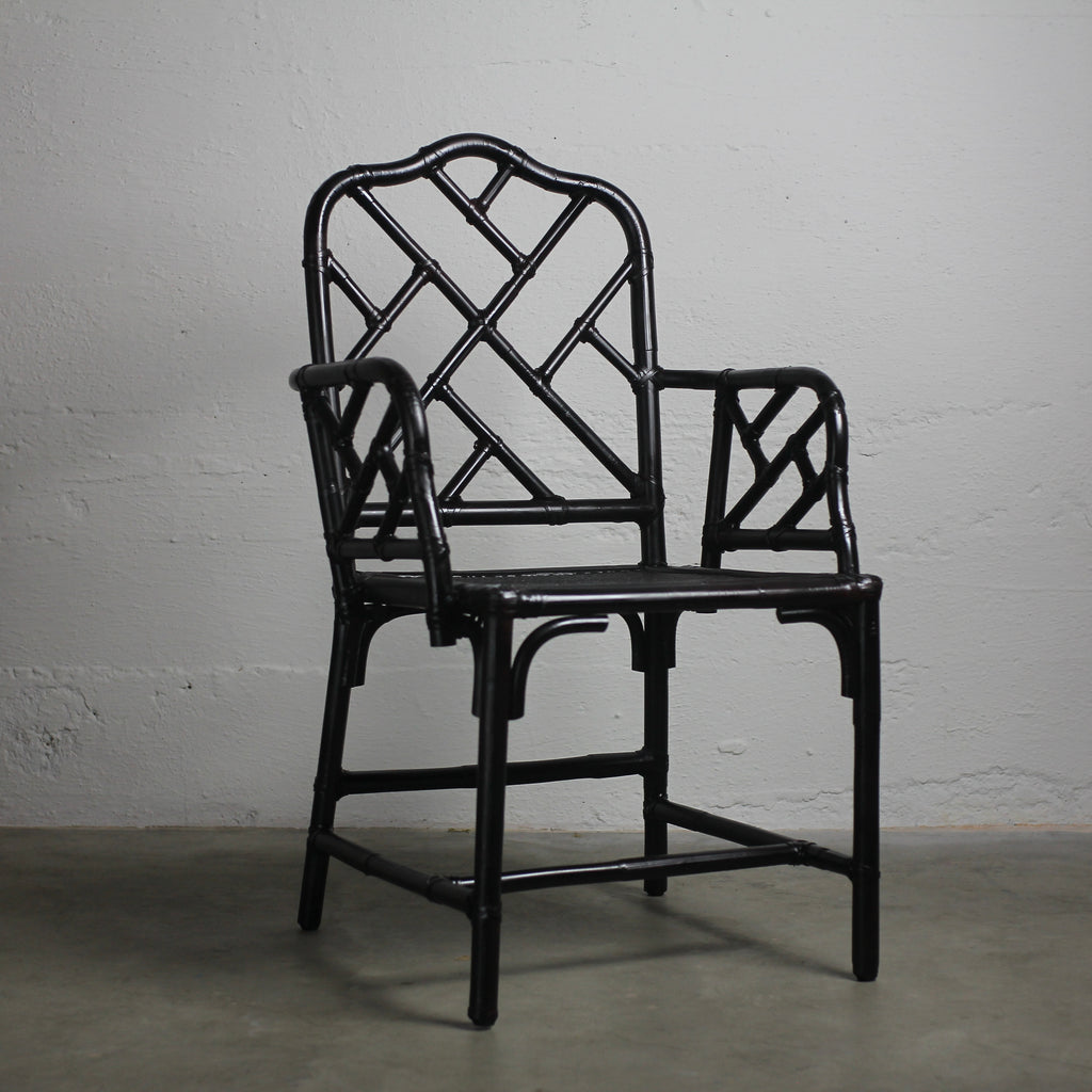 Black Chippendale-Style Chinese Faux Bamboo Chair