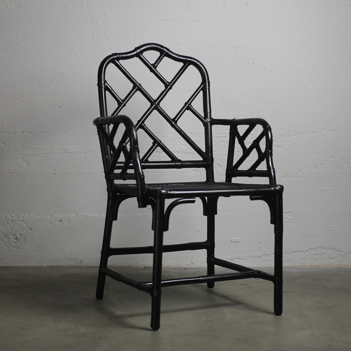 Black Chippendale-Style Chinese Faux Bamboo Chair