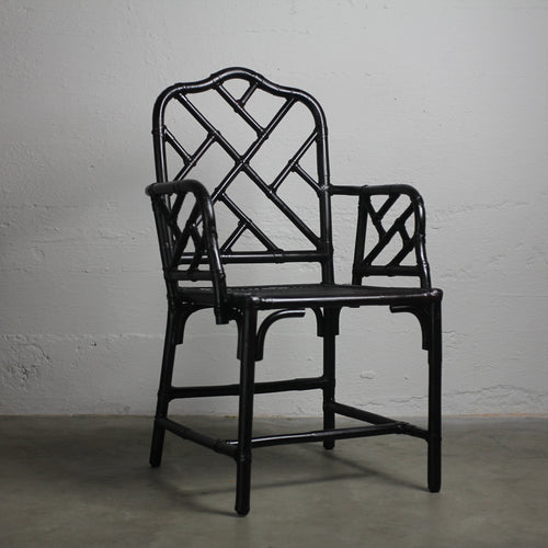 Black Chippendale-Style Chinese Faux Bamboo Chair