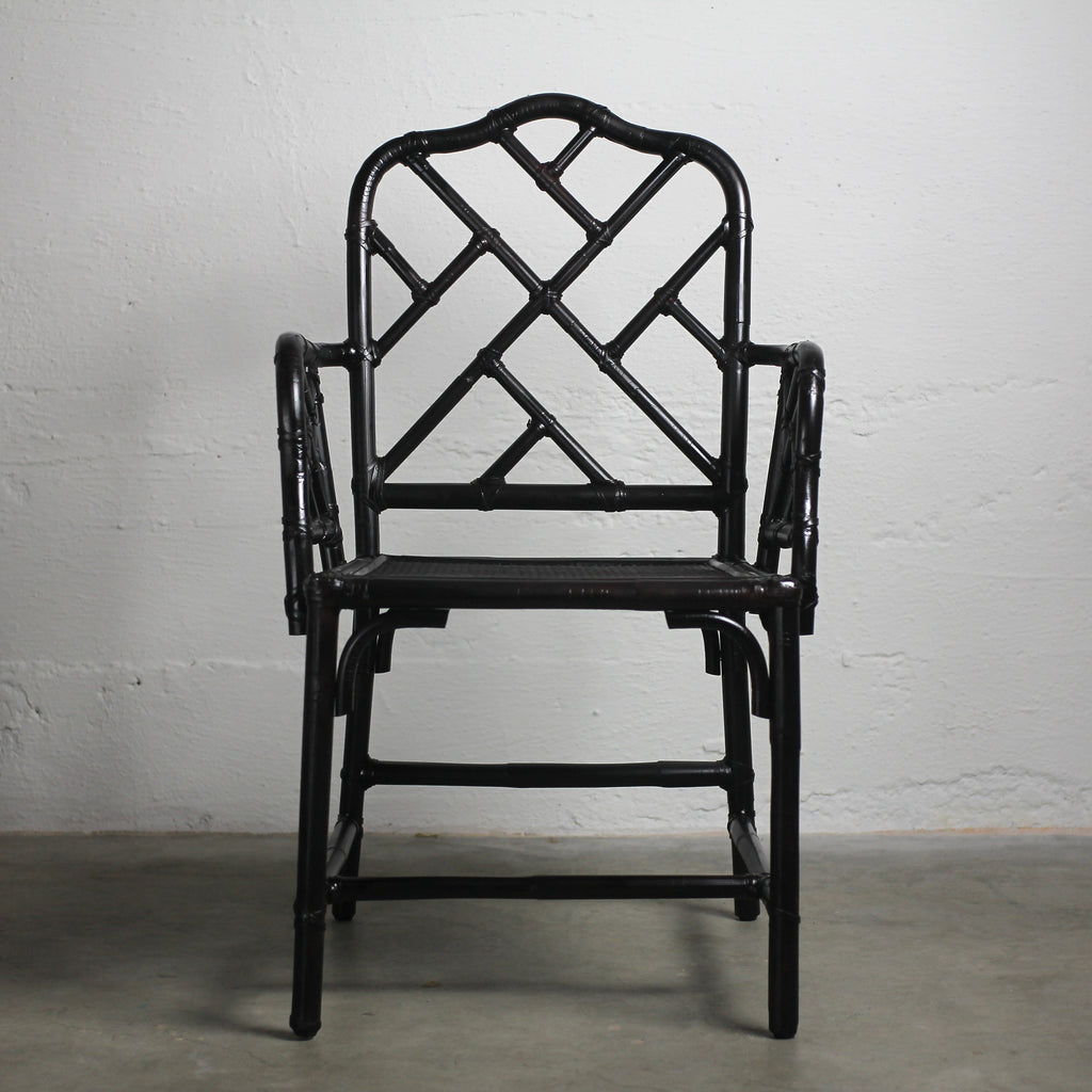 Black Chippendale-Style Chinese Faux Bamboo Chair
