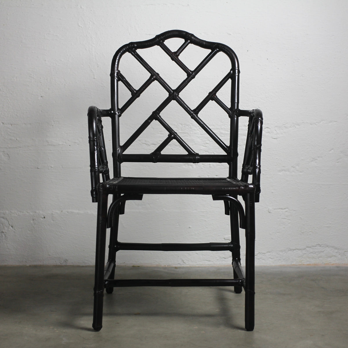 Black Chippendale-Style Chinese Faux Bamboo Chair