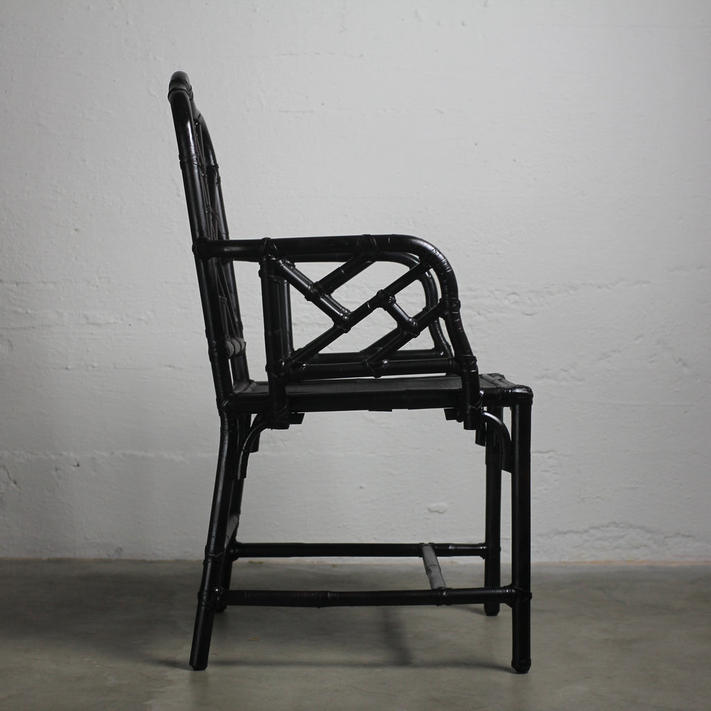 Black Chippendale-Style Chinese Faux Bamboo Chair