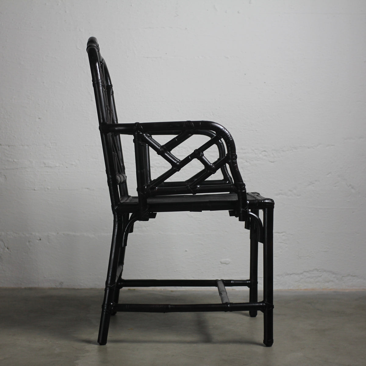 Black Chippendale-Style Chinese Faux Bamboo Chair