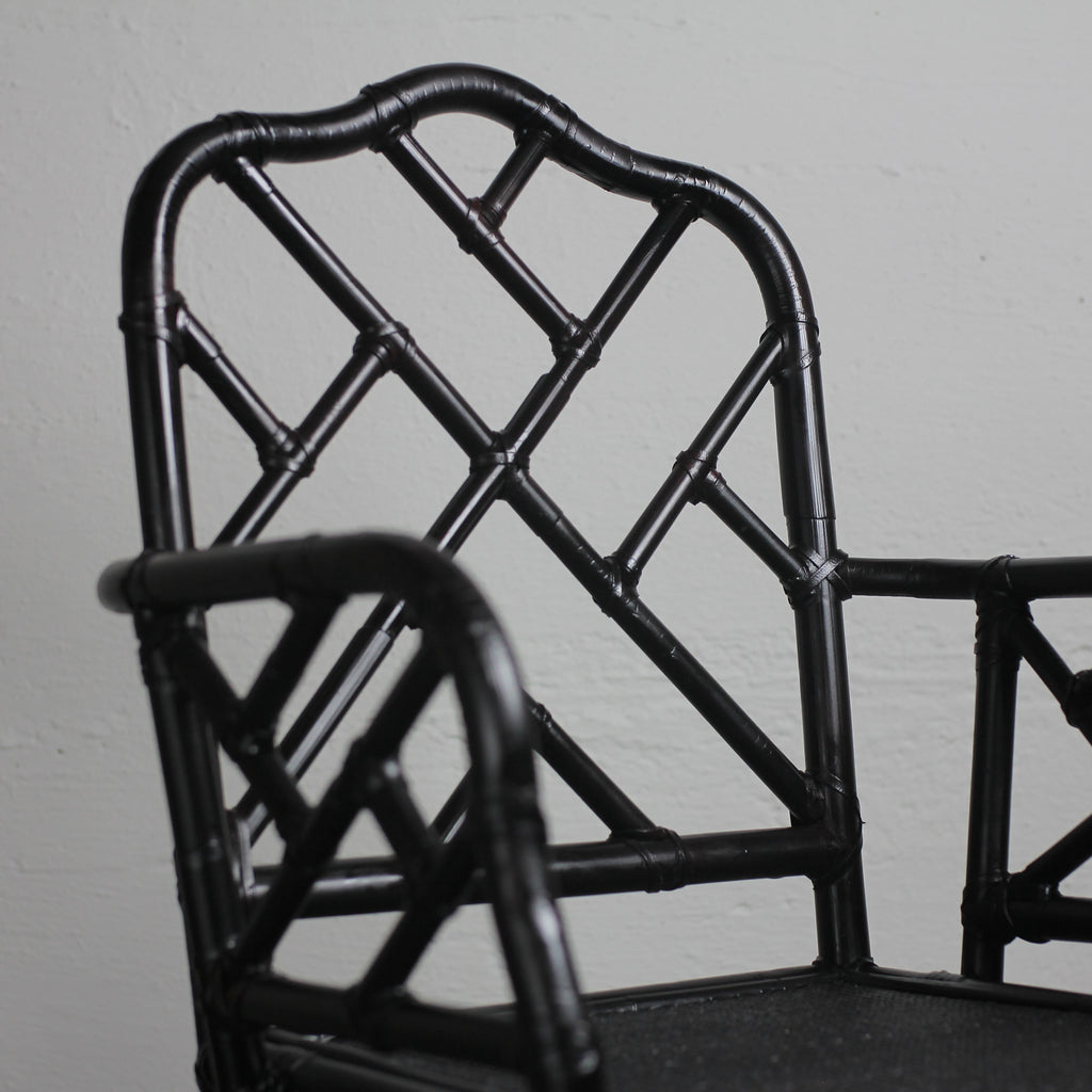 Black Chippendale-Style Chinese Faux Bamboo Chair