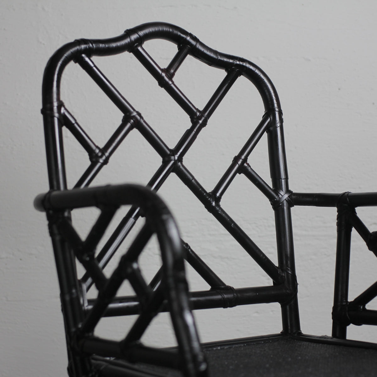 Black Chippendale-Style Chinese Faux Bamboo Chair