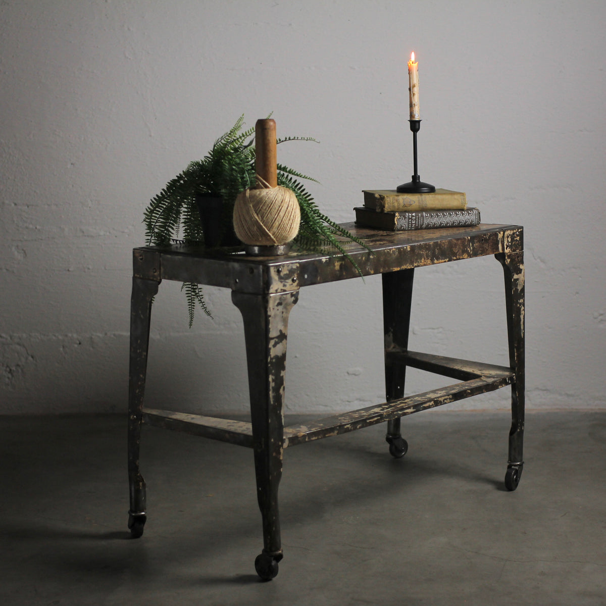 Vintage Rolling Steel Industrial Machine Table