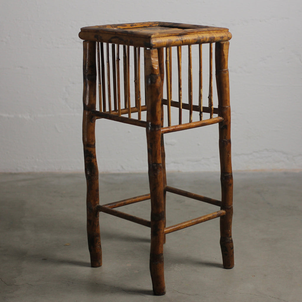 Vintage Rattan and Tortoiseshell Bamboo Plant Stand