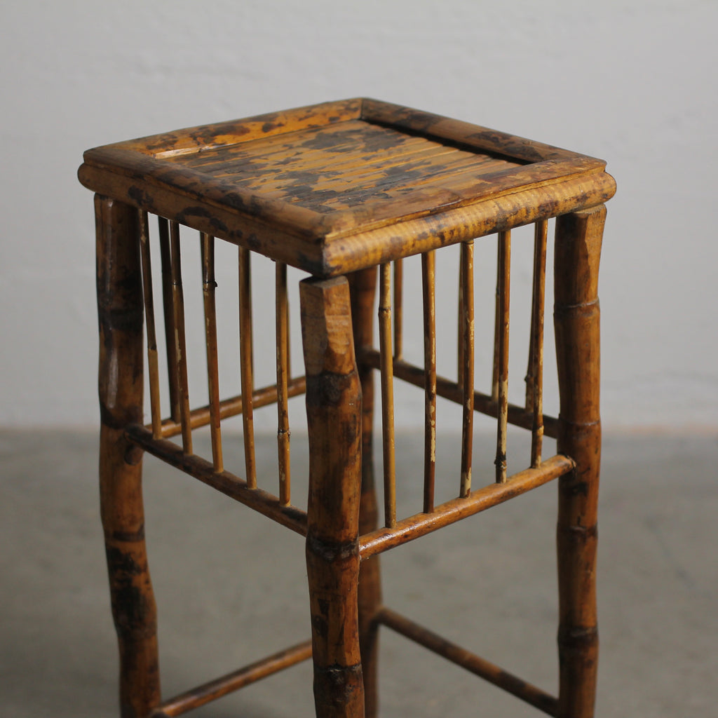 Vintage Rattan and Tortoiseshell Bamboo Plant Stand