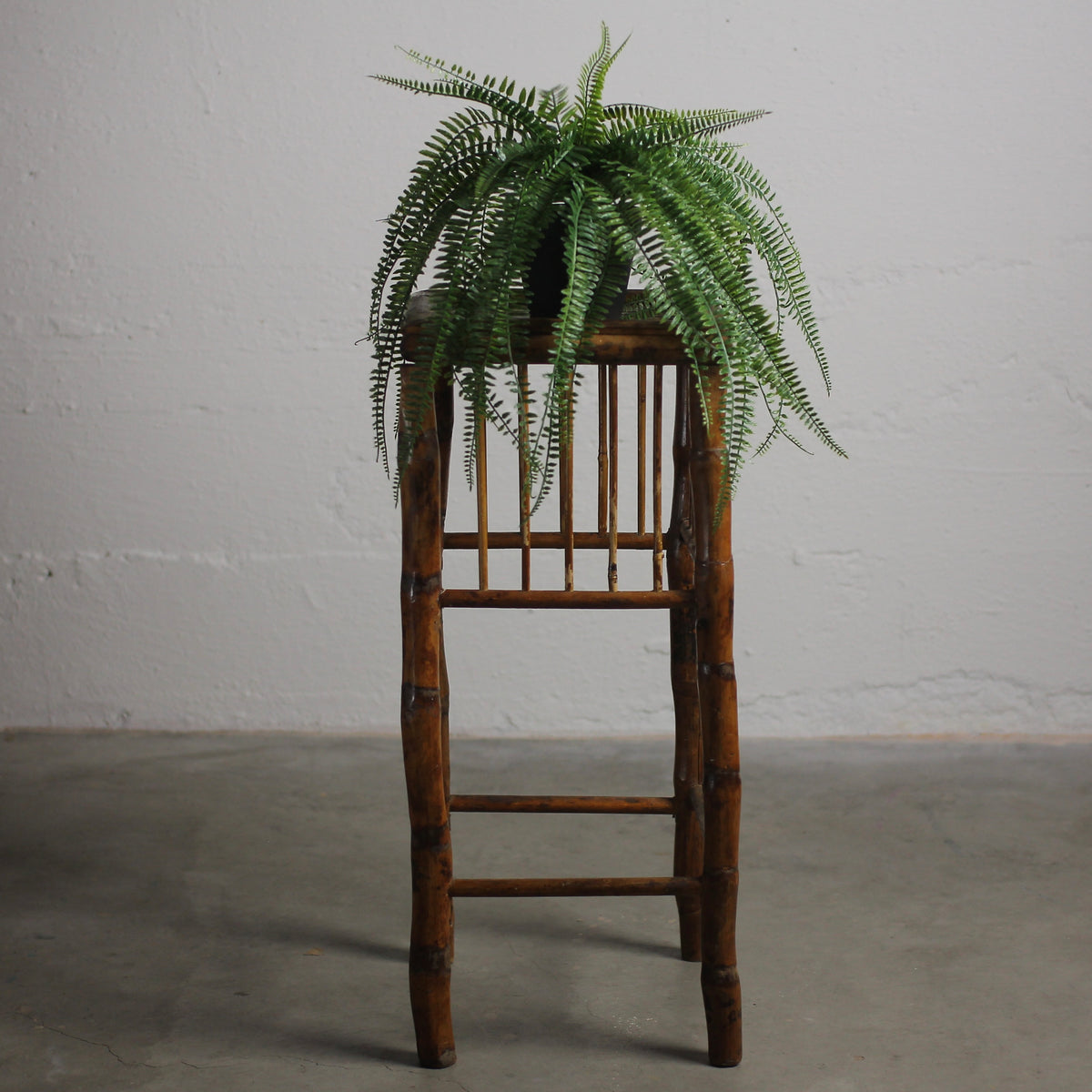 Vintage Rattan and Tortoiseshell Bamboo Plant Stand