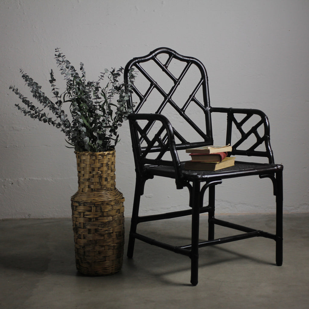 Black Chippendale-Style Chinese Faux Bamboo Chair